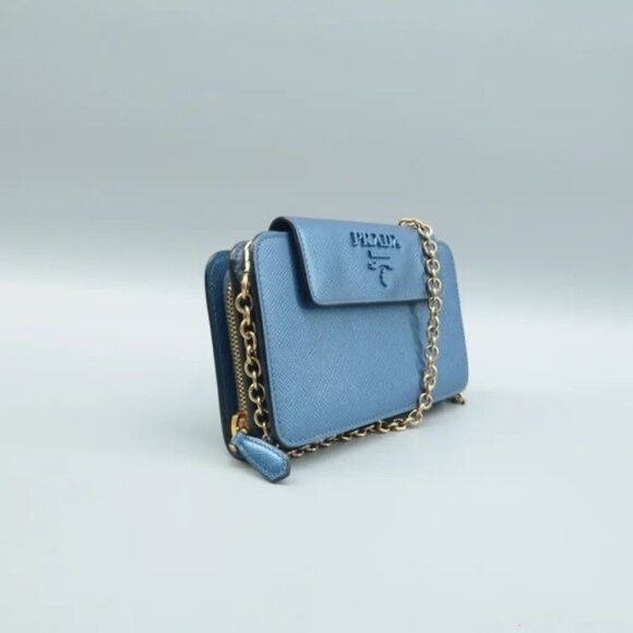 100% Authentic Prada Blue Leather Shoulder Bag 613-07524 - Picture 3 of 12